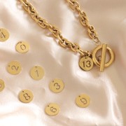 Ciondolo rotondo da 12 mm - numero 5 - acciaio inossidabile 304 dorato x1