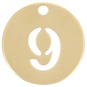Ciondolo rotondo 12 mm - numero 9 - acciaio inossidabile 304 dorato x1