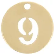 Ciondolo rotondo 12 mm - numero 9 - acciaio inossidabile 304 dorato x1