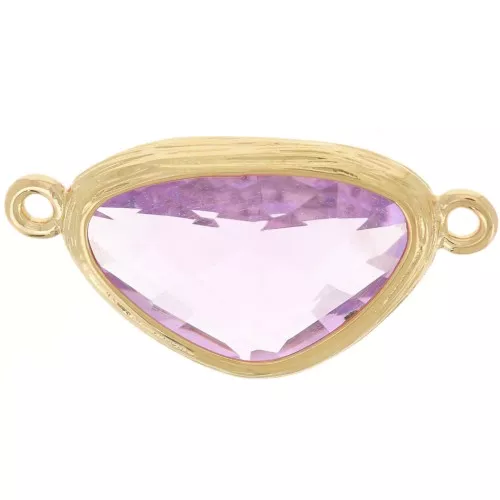 Distanziatore ovale irregolare 19x10 mm con CZ - Placcato oro 3 micron - Rosa x1
