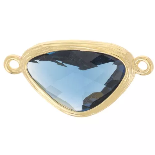 Distanziatore ovale irregolare 19x10 mm con CZ - Placcato oro 3 micron - Blu scuro