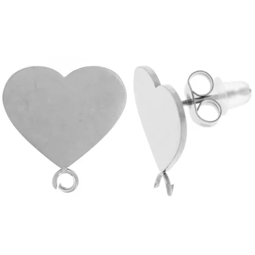 Orecchini perno cuore 14,5x14 mm in acciaio inox 316L x2