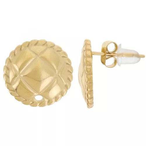 Orecchini tondi da 14 mm - Effetto trapuntato -Acciaio inossidabile dorato 304L x2