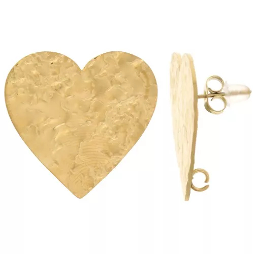 Orecchini a cuore martellato 25x26 mm - Acciaio inossidabile 316L dorato x2