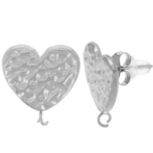 Orecchini a cuore martellato 16x15 mm in acciaio inossidabile 304L x2