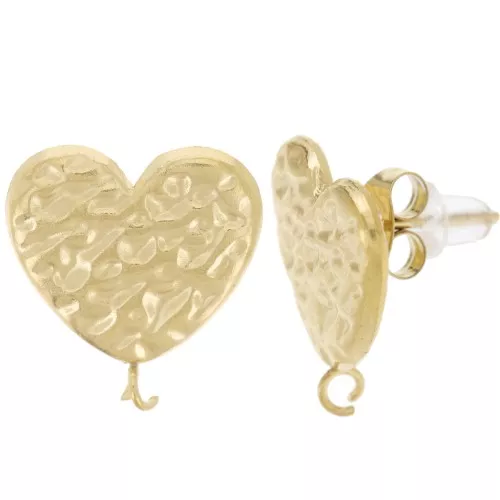 Orecchini a cuore martellato 16x15 mm in acciaio inossidabile 304L dorato x2