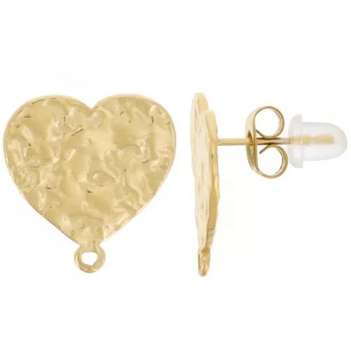 Orecchini a cuore martellato 16x15 mm - Acciaio inossidabile 316L dorato x2