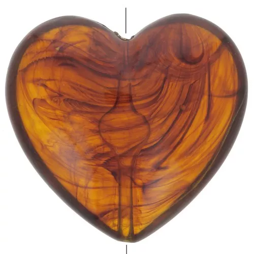 Perlina cuore in resina traslucida 26x27 mm - Ambra marmorizzata x1