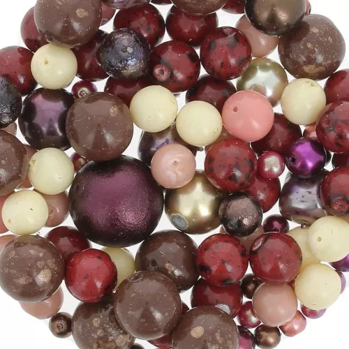 Assortimento di perle di Boemia - Rosso - Prugna - Crema x50g