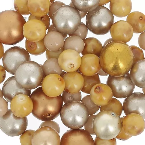 Assortimento di perle di Boemia - Marrone - Oro x50g