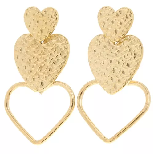 Orecchini pendenti a cuore 51x29 mm - Acciaio inossidabile 304L dorato x2