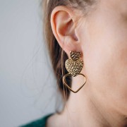 Orecchini pendenti a cuore 51x29 mm - Acciaio inossidabile 304L dorato x2