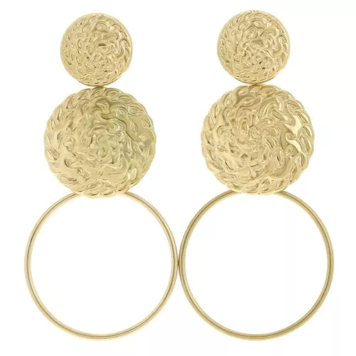Orecchini pendenti rotondi 63x30 mm - Acciaio inossidabile 304L dorato x2