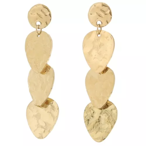 Orecchini pendenti martellato 43x11 mm - Acciaio inossidabile 316L dorato x2