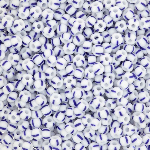 Preciosa Perla a righe 9/0 2,5 mm - Bianco - Blu x20g