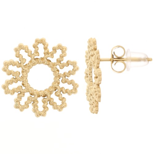 Orecchini con fiore a margherita 15 mm effetto ritorto - Acciaio inox304 dorato x2