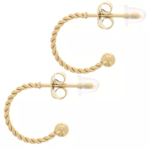 Orecchini cerchio aperti e ritorti 12 mm con pallina - Acciaio inox304L dorato x2