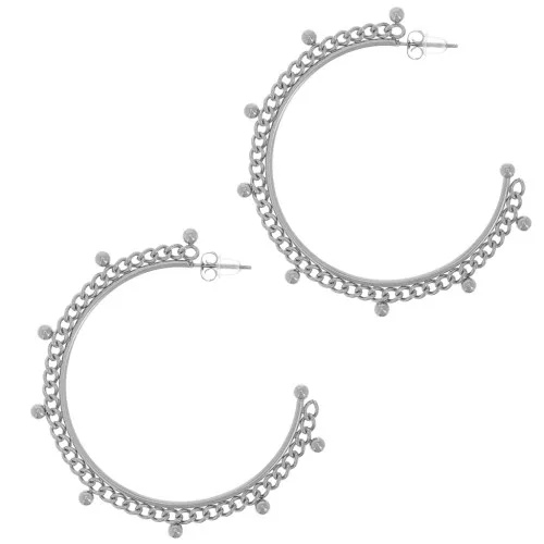 Orecchini cerchio aperto da 56 mm con catena e palline - Acciaio inossidabile 304L x2