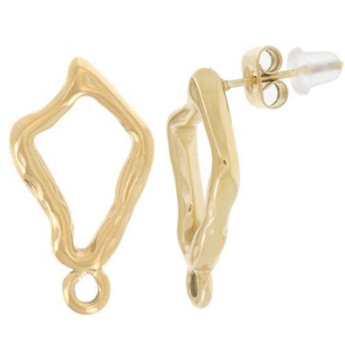 Orecchini con diamante irregolare martellato 21x12mm Acciaio inox 304L dorato x2