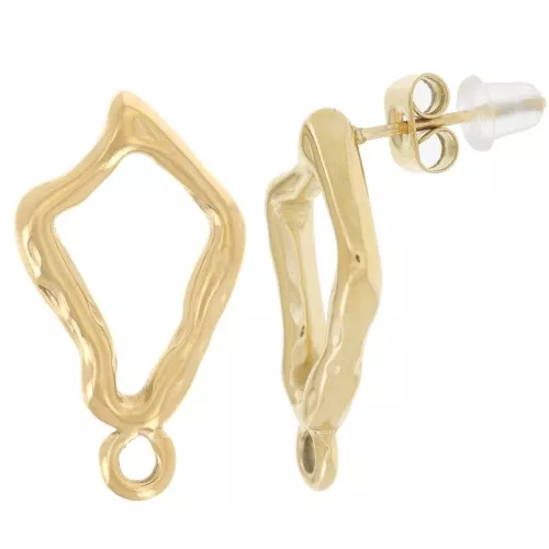 Orecchini con diamante irregolare martellato 21x12mm Acciaio inox 304L dorato x2