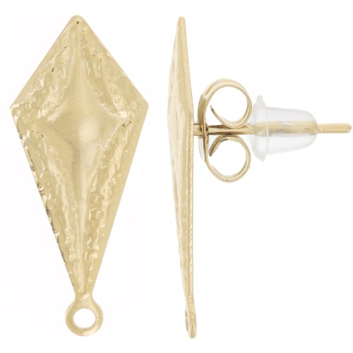 Orecchini con diamante martellato 21,5x9 mm - Acciaio inossidabile dorato 304L x2