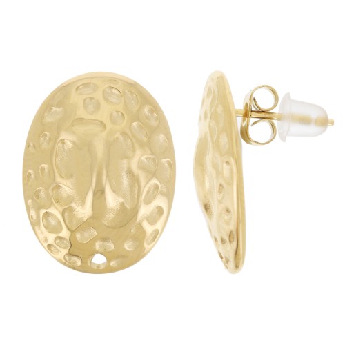 Orecchini ovali martellati 18x13,5 mm - Acciaio inossidabile dorato 304L x2