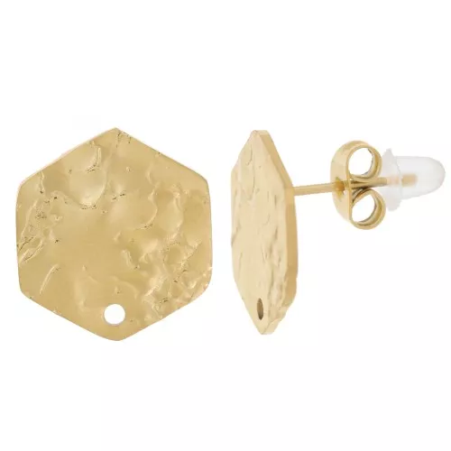 Orecchini esagonali martellati 15x14 mm - Acciaio inossidabile 316L dorato x2