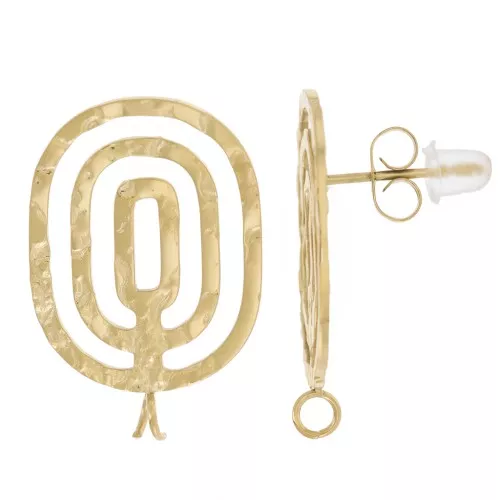 Orecchini perno ovali martellati 24x16mm anello aperto acciaio inox 316L Dorato x2
