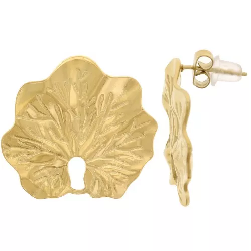 Orecchini perno foglio lavorato 23x26mm-Acciaio inossidabile 304L dorato x2