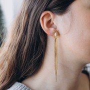 Orecchini con cabochon pietra 98x13 mm - Acciaio inossidabile 304L dorato x2