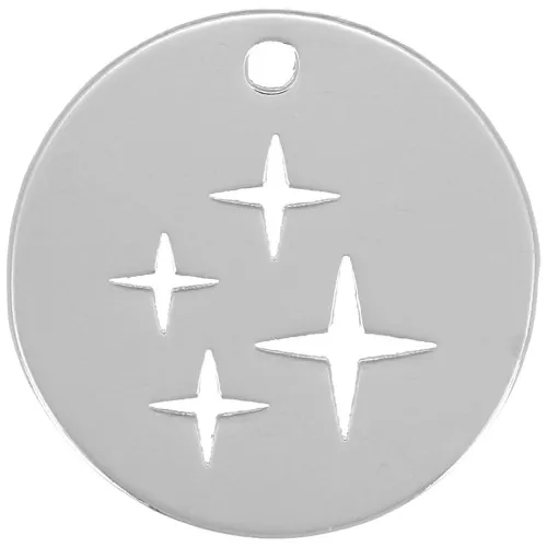Ciondolo rotondo da 13 mm - motivo a 4 stelle - Argento 925 x1