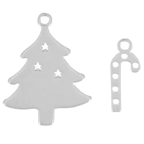 Ciondoli albero di Natale 15x12 mm e canna da zucchero 10x4 mm - Argento 925 x2