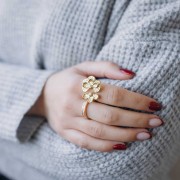 Anello fine con ossidi di zirconio - Misura 52 - Acciaio inossidabile316L dorato - Cristallo