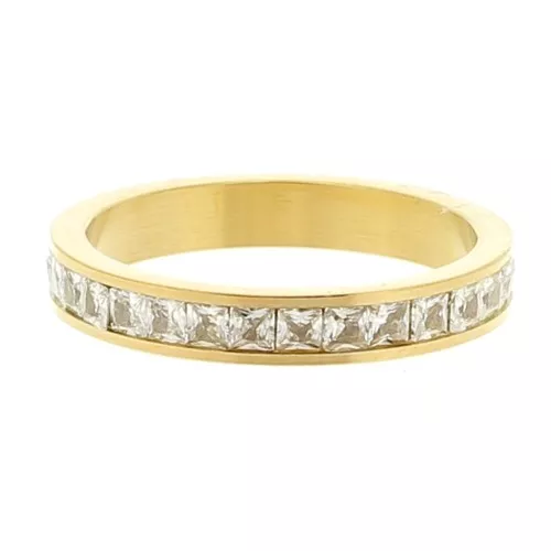 Anello fine con ossidi di zirconio - Misura 55 - Acciaio inossidabile316L dorato - Cristallo