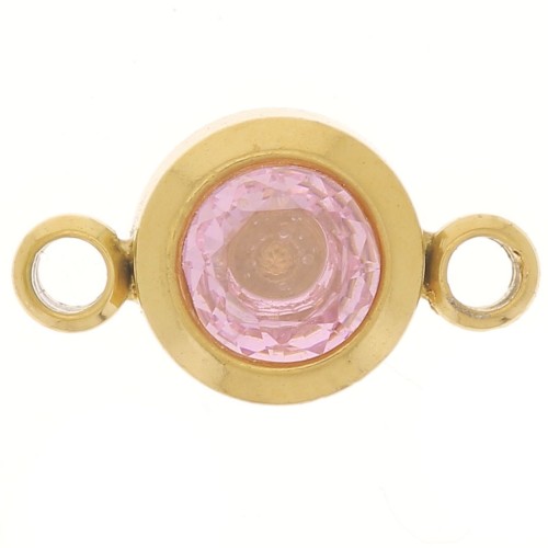 Distanziatore per pietre di nascita 6 mm CZ - Ottobre - Acciaio inossidabile 304L Gold - Rosa
