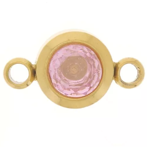 Distanziatore per pietre di nascita 6 mm CZ - Ottobre - Acciaio inossidabile 304L Gold - Rosa
