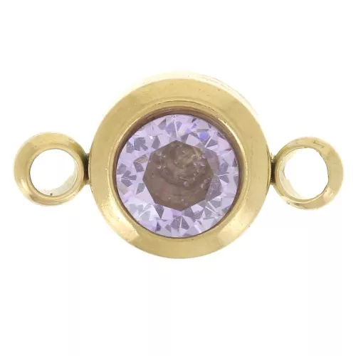 Distanziatore pietre di nascita 6mm June in acciaio inox304L gold Ametista chiara