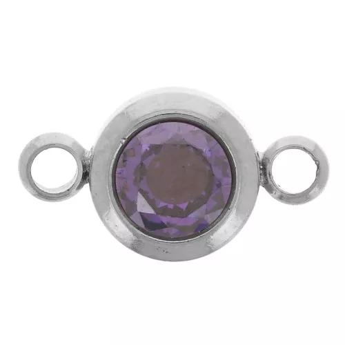 Distanziatore per pietre di nascita 6 mm CZ - Febbraio - Acciaio inossidabile 304L - Ametista