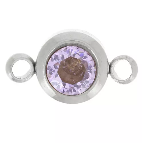 Distanziatore per pietre di nascita 6 mm CZ - Giugno - Acciaio inossidabile 304L - Ametista chiara