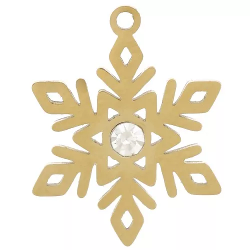 Ciondolo fiocco di neve 15x12mm con ossido di zirconio Acciaio inox316L dorato x1