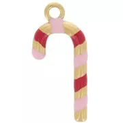 Pendente a forma di bastoncino di Natale 23x10,3 mm con resina epossidica - Acciaio inossidabile 304 Dorato x1