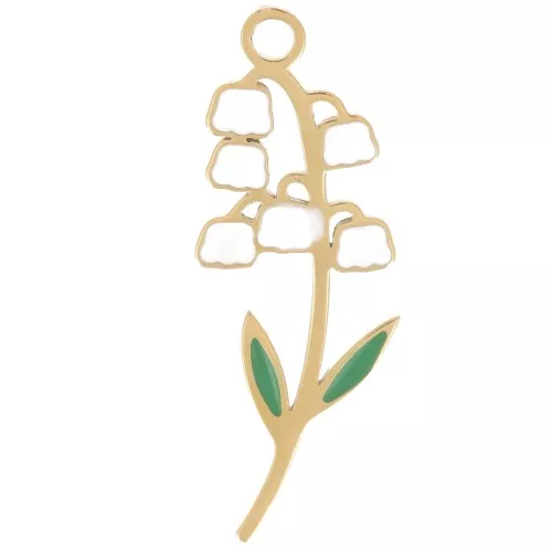 Pendente con fiore di nascita 22x8 mm - Maggio - Mughetto - Acciaio inossidabile 304L Dorato x1