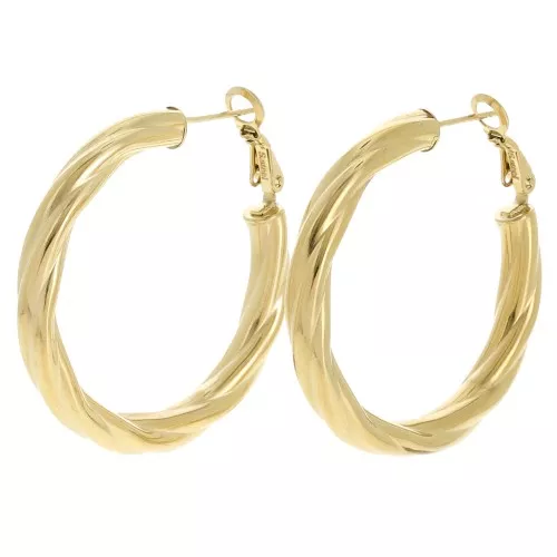 Orecchini a cerchio ritorto 50 mm - Acciaio inossidabile 304L dorato x2