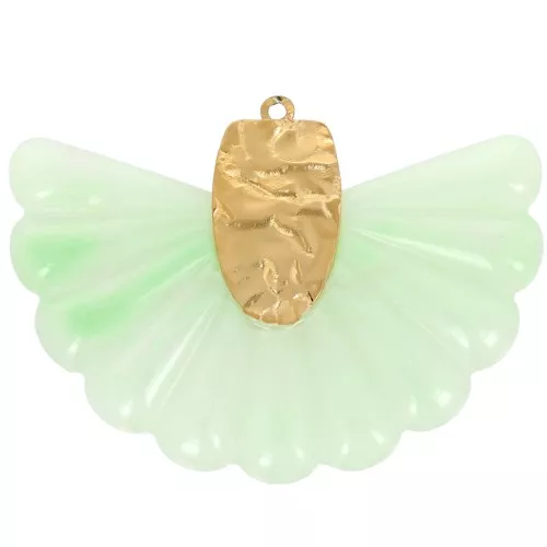 Pendente a ventaglio 28,5x40 mm in resina e acciaio inossidabile 316L oro - Menta marmorizzata x1
