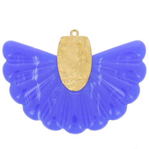 Pendente a ventaglio 28,5x40 mm in resina e acciaio inossidabile 316L - Royal Blue x1