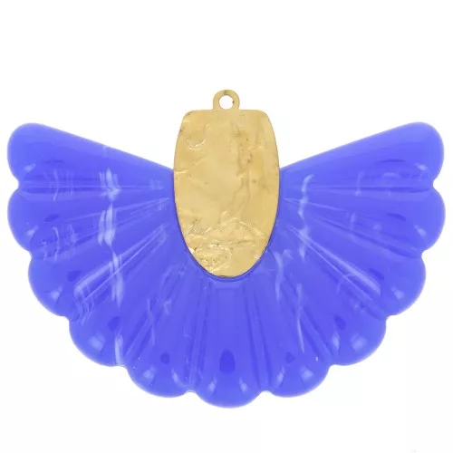 Pendente a ventaglio 28,5x40 mm in resina e acciaio inossidabile 316L - Royal Blue x1