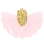 Pendente a ventaglio 28,5x40 mm in resina e acciaio inossidabile 316L - Rosa chiaro x1|raw }}