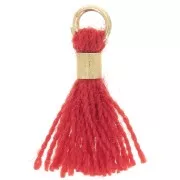 Pompon imitation coton 12 mm avec attache perle - Doré - Rouge x1