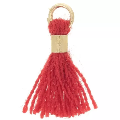 Pompon imitazione cotone da 12 mm con chiusura a perla - Oro - Rosso x1