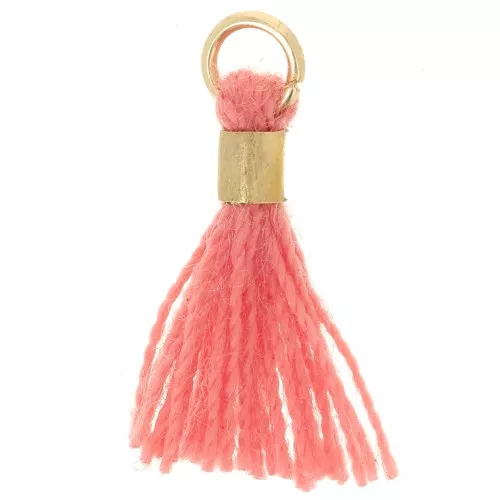 Pompon imitazione cotone da 12 mm con chiusura a perla - Oro - Rosa corallo x1